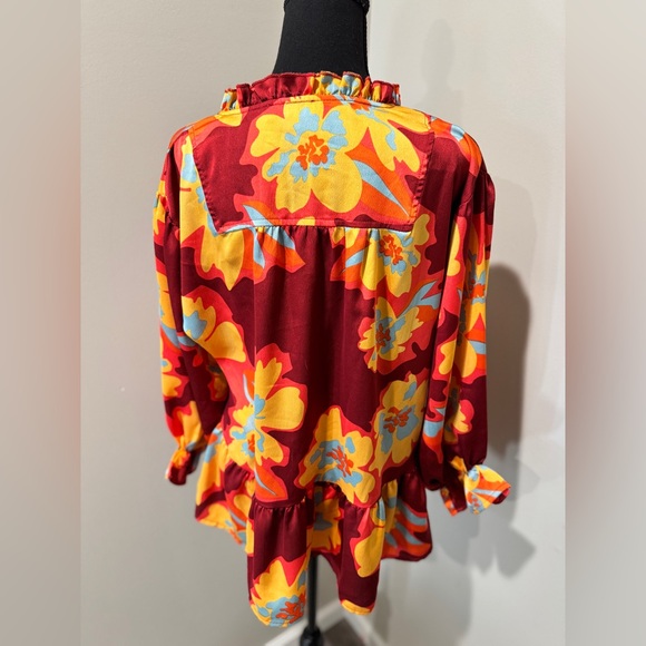 Umgee Multicolor Ruffled Blouse Small 70s inspired| festival wear| retro floral - Picture 3 of 9
